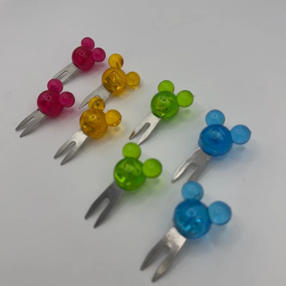VTG 90s Disney Mickey Mouse Cocktail Forks Acrylic Stainless Steel 8 piece set